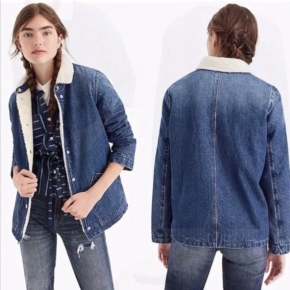 J Crew Sherpa Fleece Denim Jacket - Picture 2 of 8
